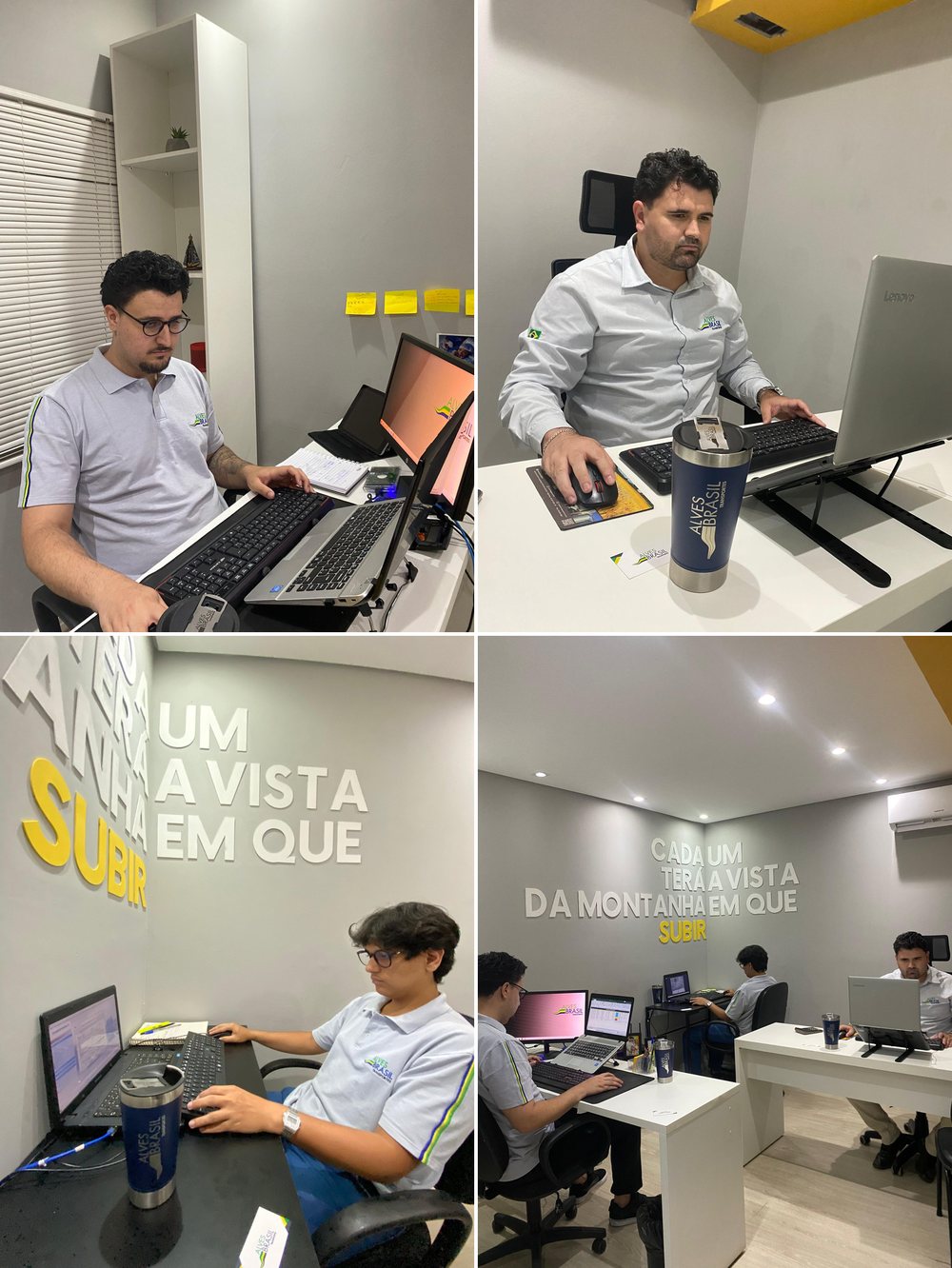 Equipe administrativa da Alves Brasil Transportes no escritório