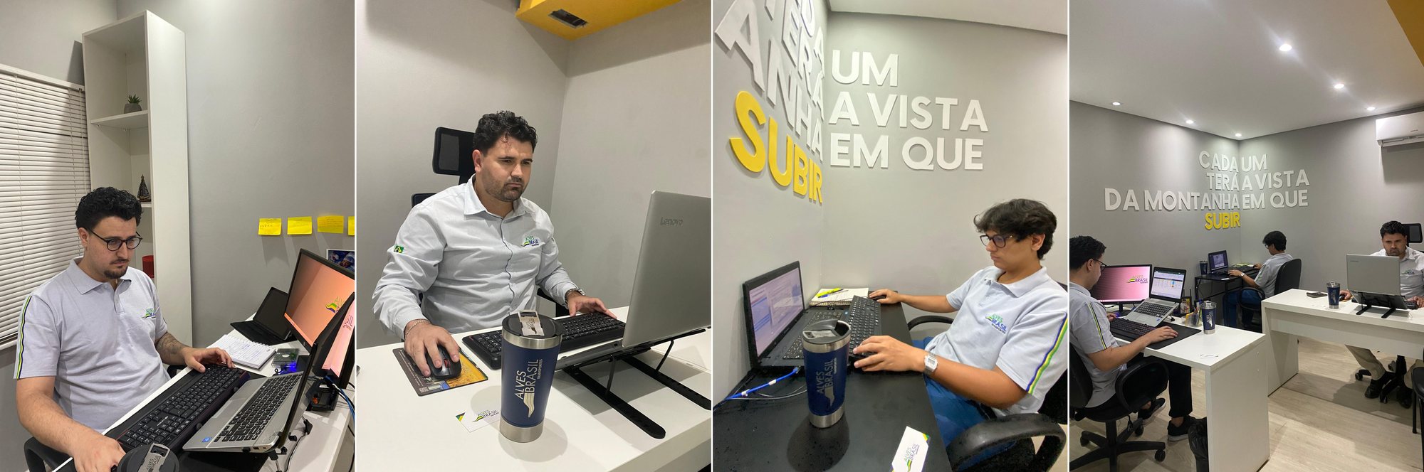 Equipe administrativa da Alves Brasil Transportes no escritório